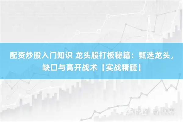 配资炒股入门知识 龙头股打板秘籍：甄选龙头，缺口与高开战术【实战精髓】